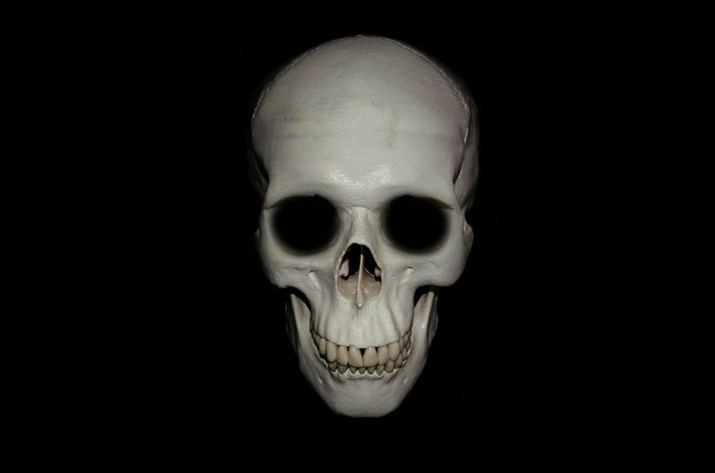 skull against a black background