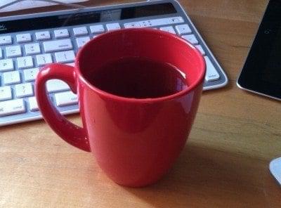 red mug of tea