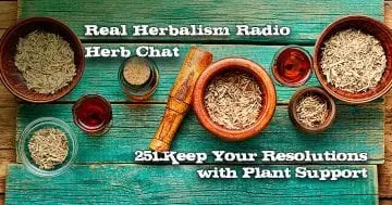 Herbs and Mortar and Pestle on table. Real Herbalism Radio Herb Chat show 251.Keep Your New Year Resolutions